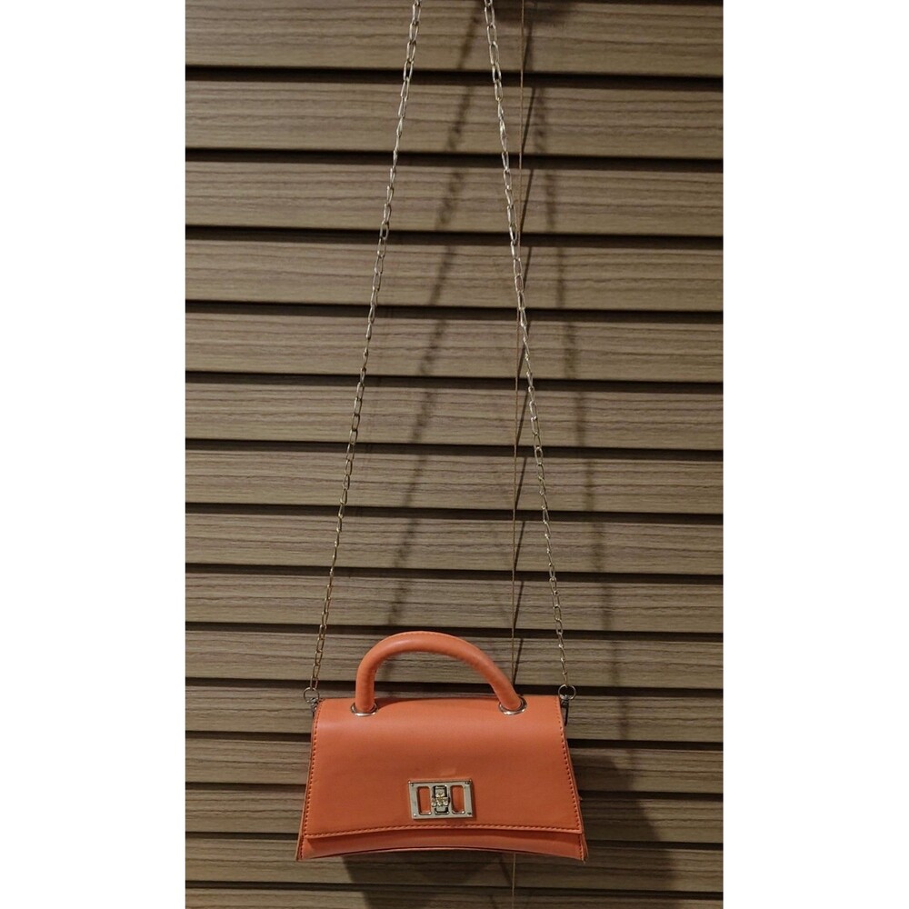 Olivia Miller Orange Shoulder Bag with Top Handle, Chain Strap, Turn Lock